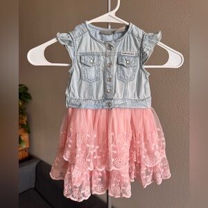 Calvin Klein Light Wash Denim dress Bodice with Pink Lace Tulle Skirt
